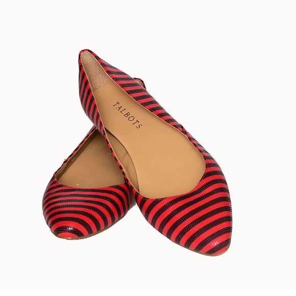 TALBOTS Shoes - TALBOTS Edision Vibrant Poppy & Navy Striped Ballet Flats-Preppy- Nautical vibes